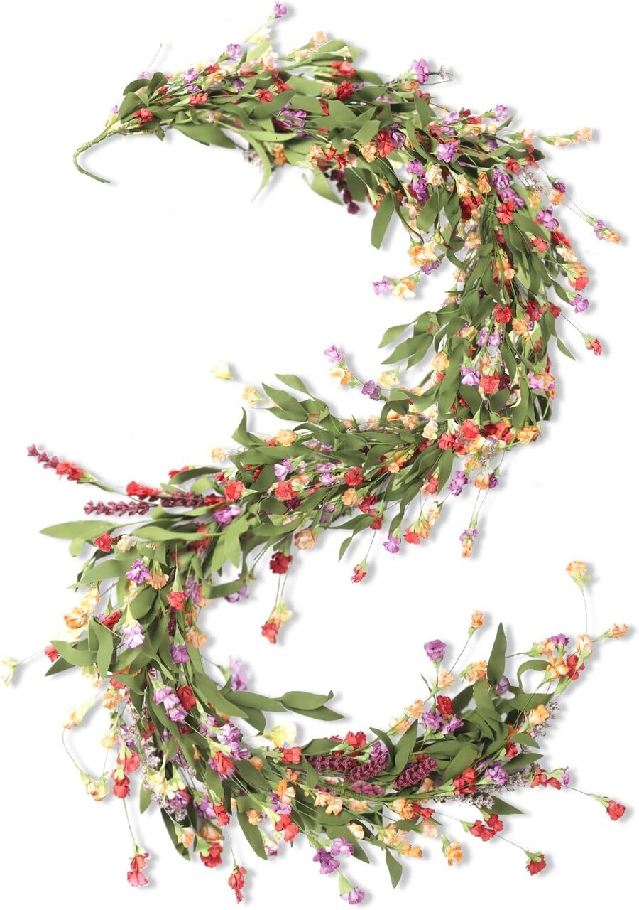 5.4FT Artificial Flower Garland Spring Summer Floral Garland (Red Orange Purple)